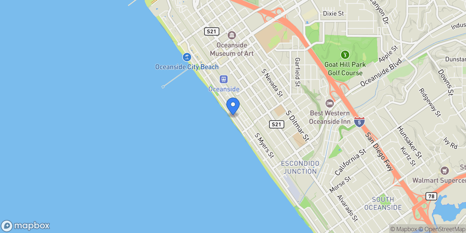 Map showing 516 S S The Strand, Oceanside, California, United States.