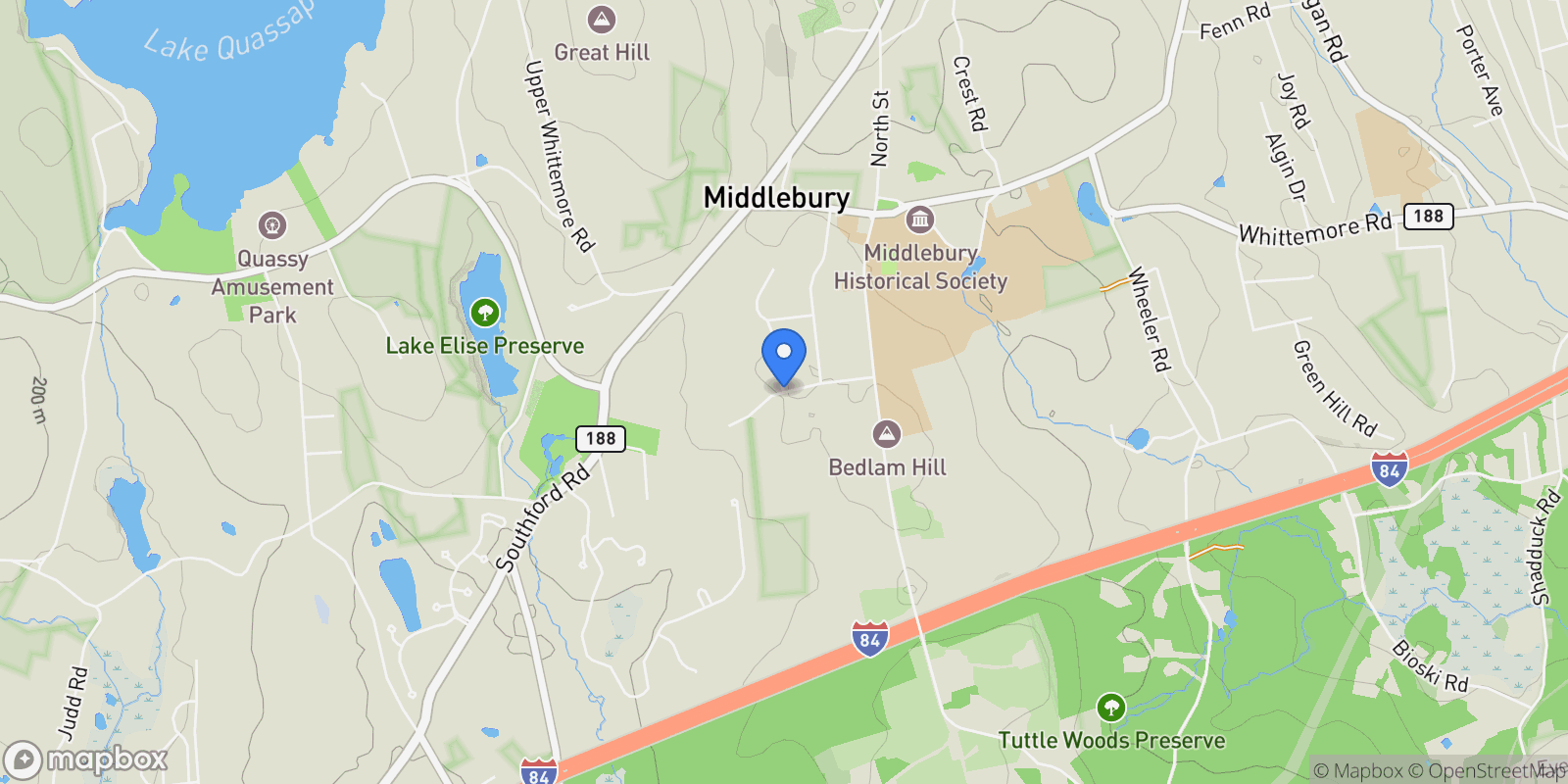 Map showing 111 Dwyer Road, Middlebury, CT 06762, Middlebury, Connecticut, United States.
