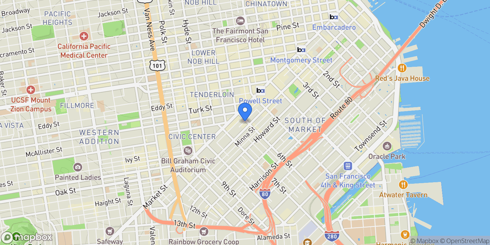 Map showing 64-68 6th Street , San Francisco, CA 94103, San Francisco, California, United States.