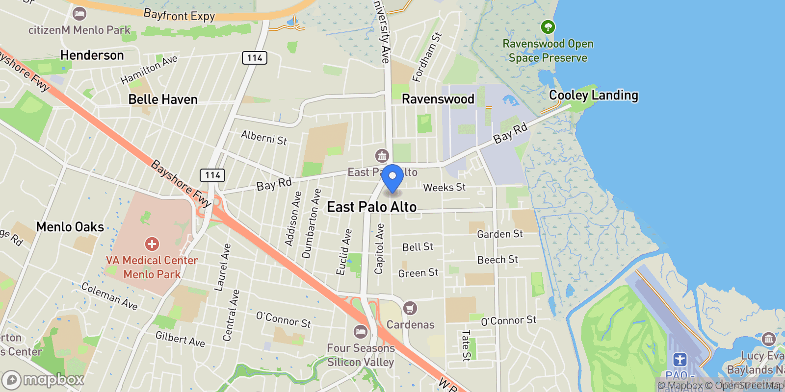 Map showing 2340 Cooley Avenue , East Palo Alto, CA 94303, East Palo Alto, California, United States.