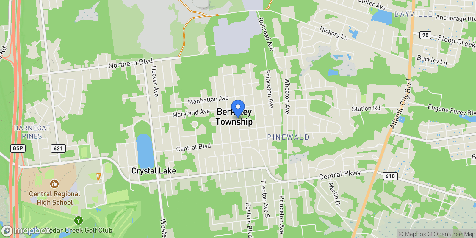 Map showing 367 Eastern Blvd, Bayville, NJ 08721, Berkeley Township, New Jersey, United States.
