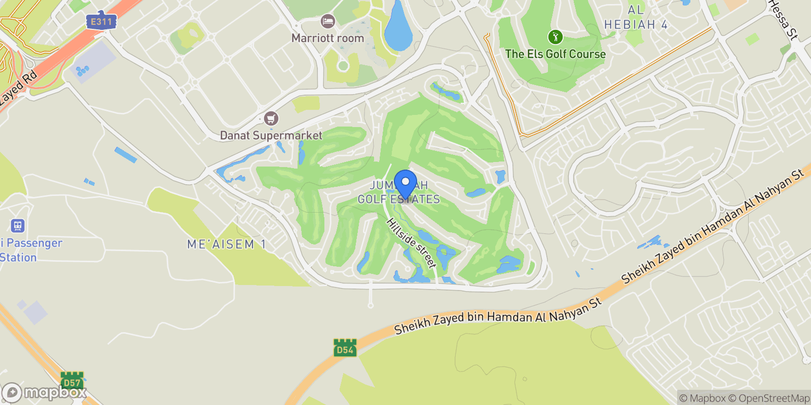 Map showing Jumeirah Golf Estates - Dubai - United Arab Emirates, Dubai, Dubai, United Arab Emirates.