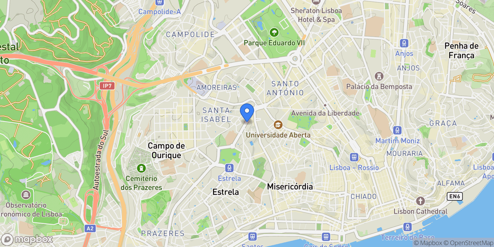 Map showing Av. Álvares Cabral 41, 1250-015 Lisboa, Portugal, Campo de Ourique, Lisbon, Portugal.