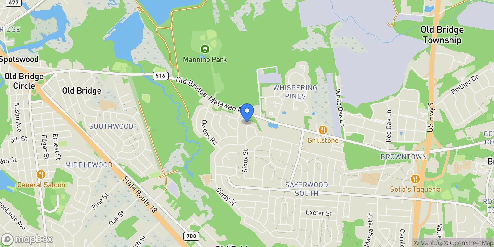 Map showing 22 Tuscorora Cir, Old Bridge, NJ 08857, Old Bridge Township, New Jersey, United States.