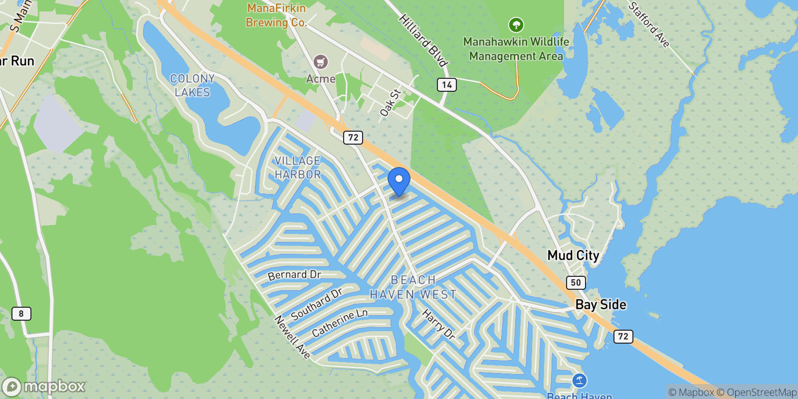 Map showing 24 Dorothy Dr, Manahawkin, NJ 08050, Stafford Township, New Jersey, United States.