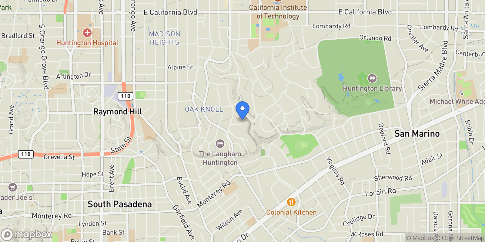 Map showing 935 Hillcrest Place, Altadena, California, United States.
