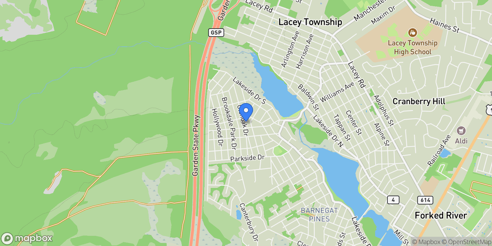 Map showing 1972 GLEN OAK DRIVE, Forked River, NJ 08731, Lacey Township, New Jersey, United States.