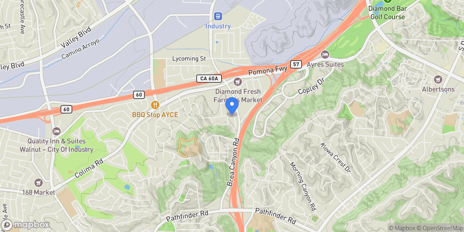 Map showing 1301 Glenthorpe Dr, Walnut, California, United States.
