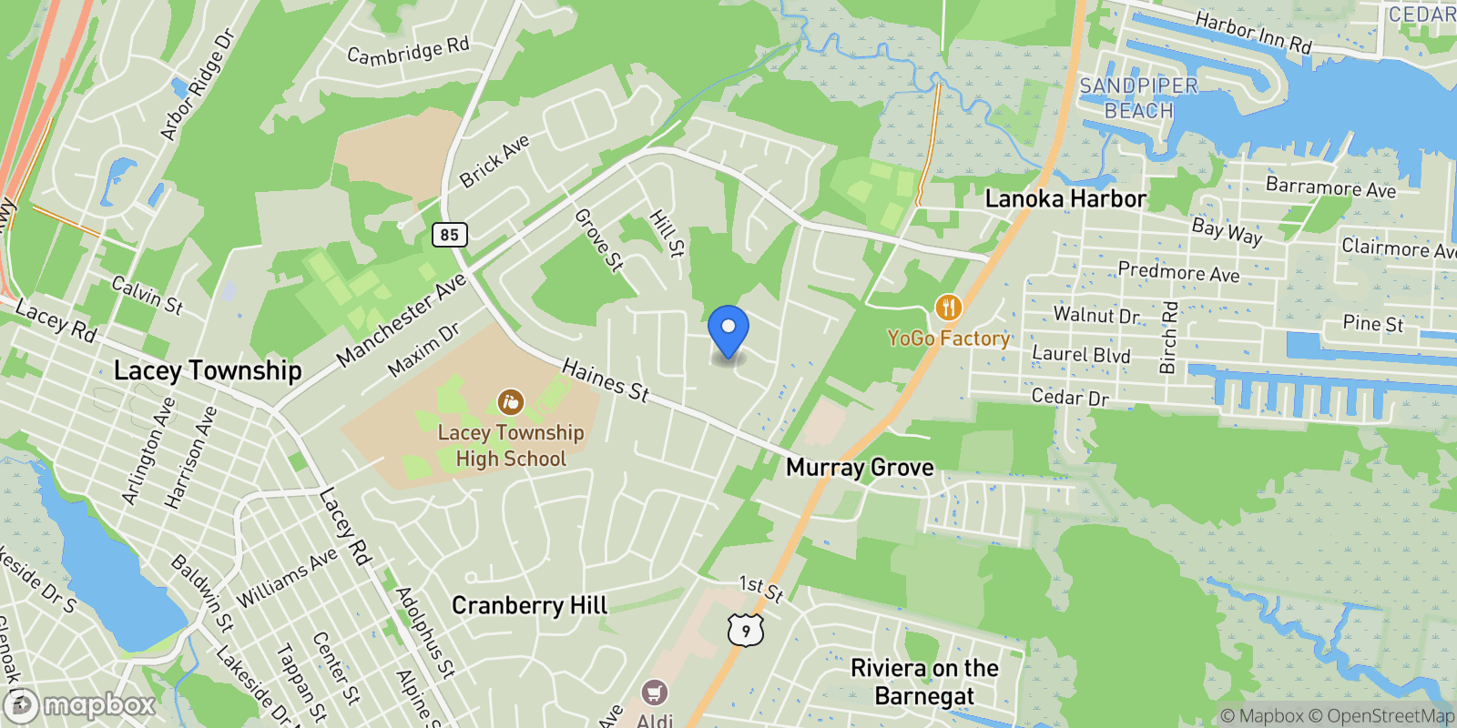 Map showing 31 Ernest Dr, Lanoka Harbor, NJ 08734, Lacey Township, New Jersey, United States.