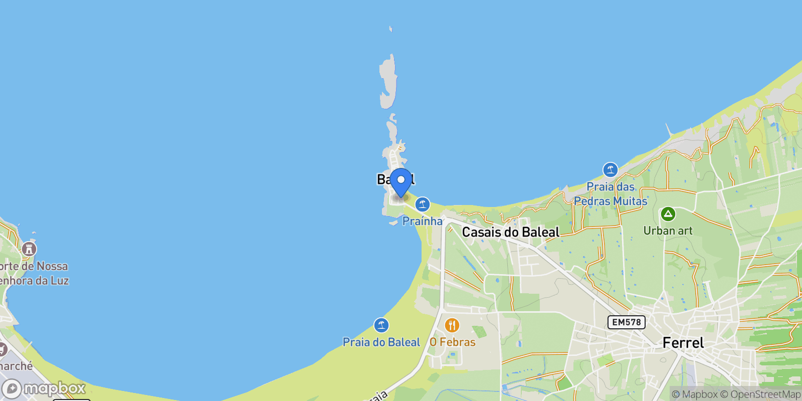 Map showing Ferrel, Leiria District, Portugal.