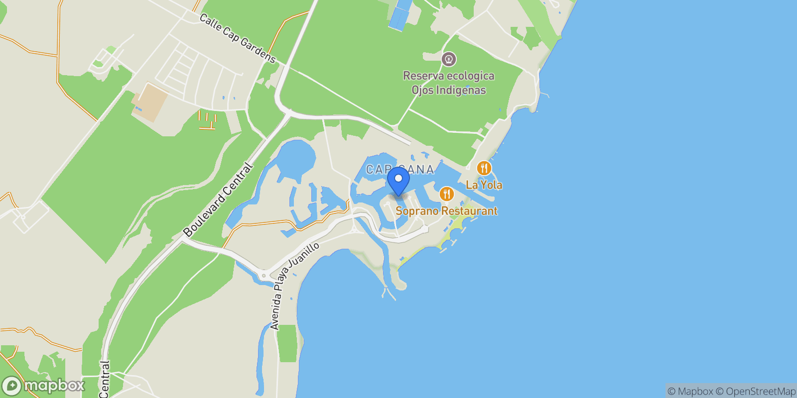 Map showing Cap Cana Marina, 23000 Punta Cana, Dominican Republic, Punta Cana, La Altagracia Province, Dominican Republic.