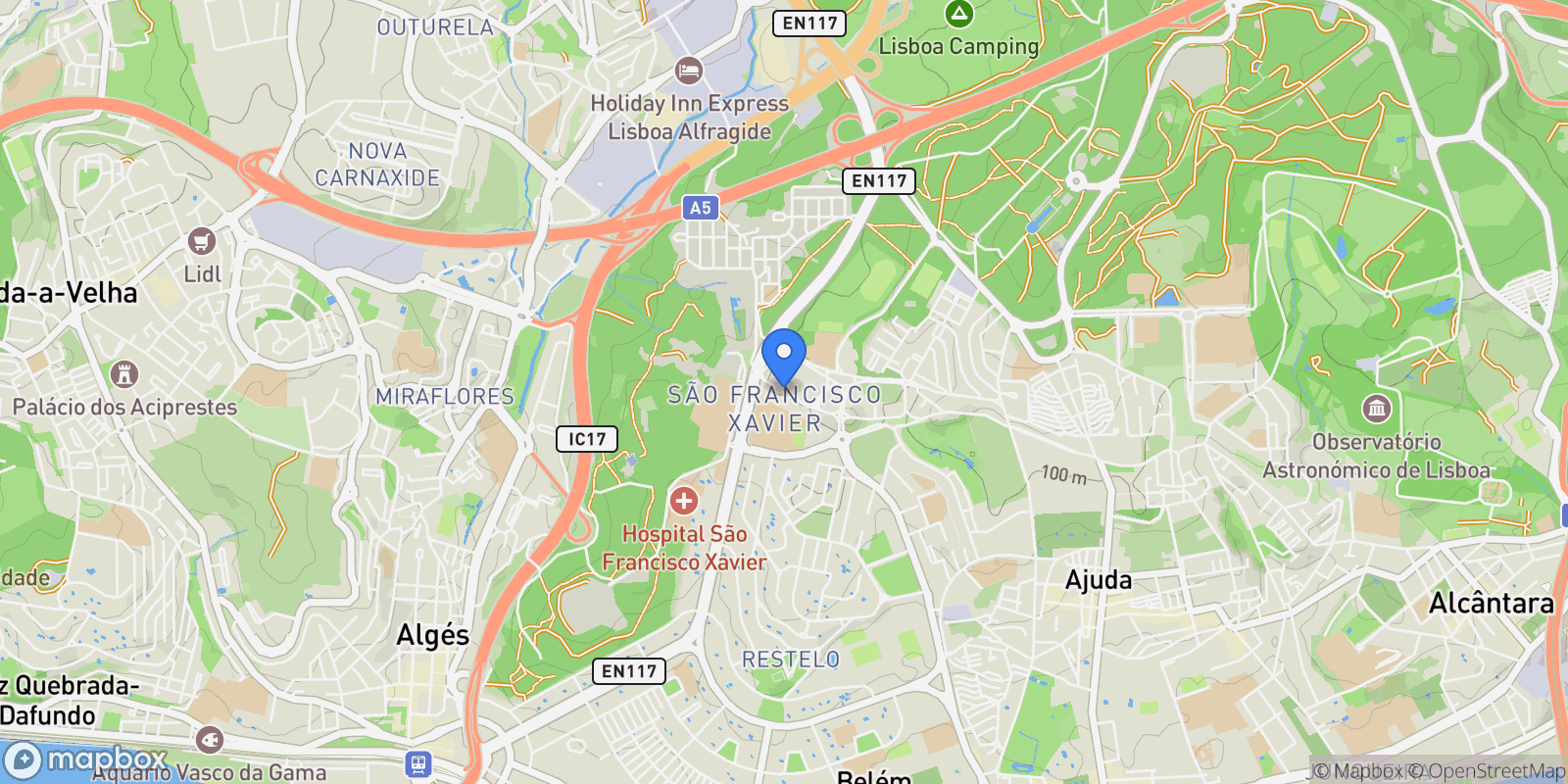 Map showing Belem, Lisbon, Portugal.