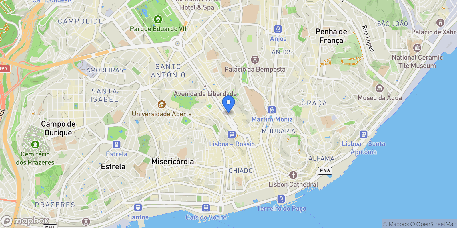 Map showing Santo Antonio, Lisbon, Portugal.
