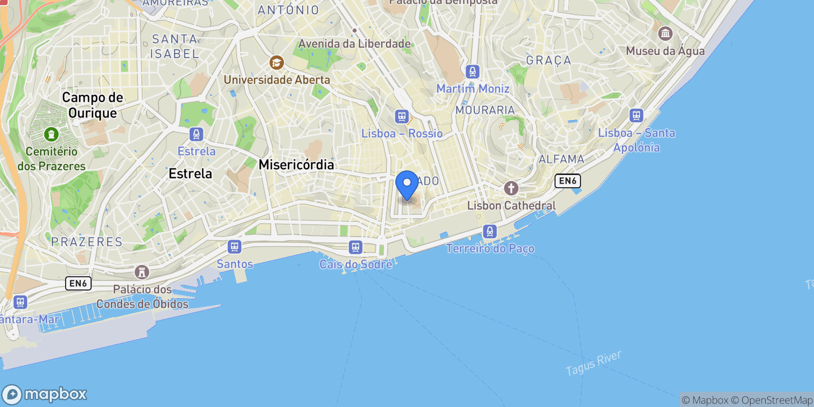 Map showing Santa Maria Maior, Lisbon, Portugal.