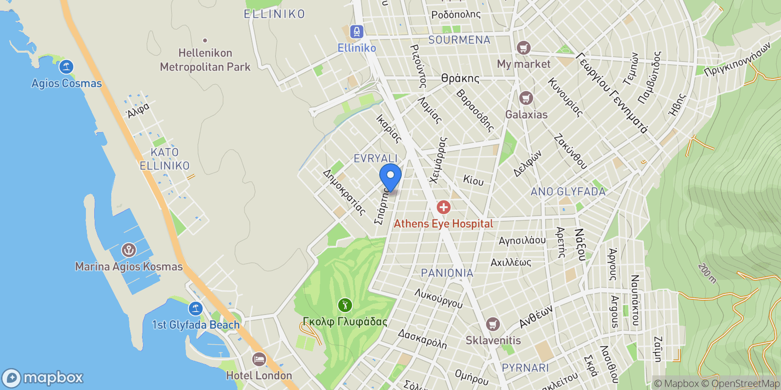 Map showing Glyfada, Attica, Greece.