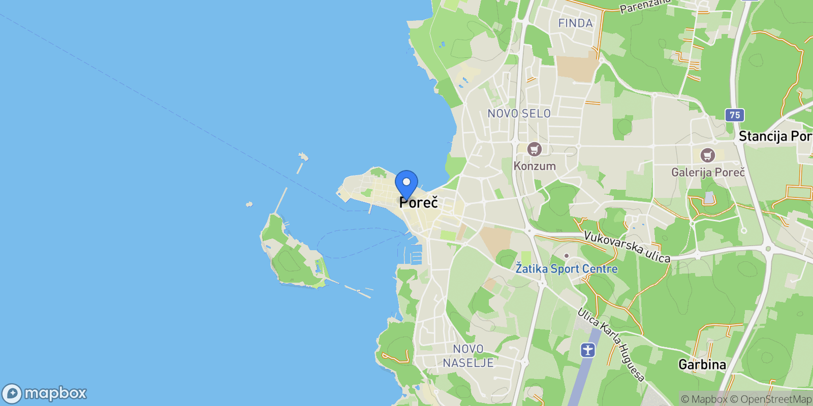 Map showing Porec, Istria County, Croatia.