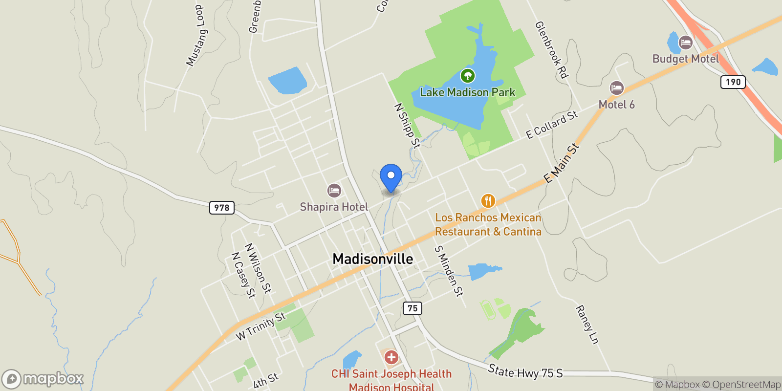 Map showing 601 E Collard Street, Madisonville, Texas, United States.