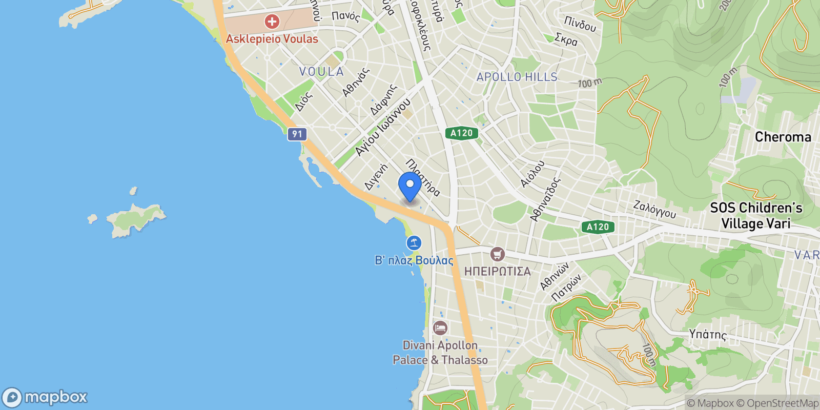 Map showing Voula, Attica, Greece.