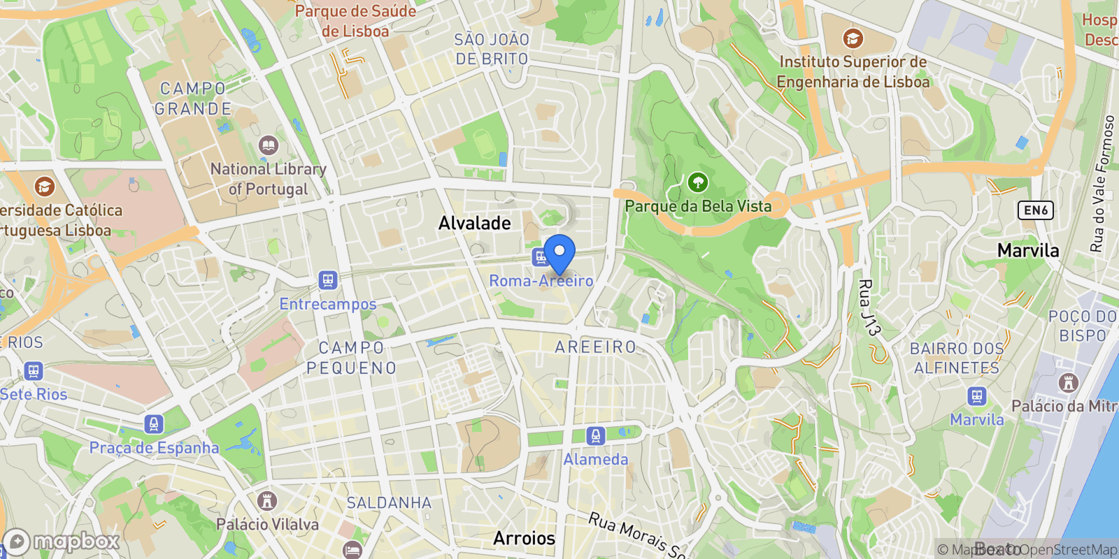 Map showing Areeiro, Lisbon, Portugal, Areeiro, Lisbon, Portugal.