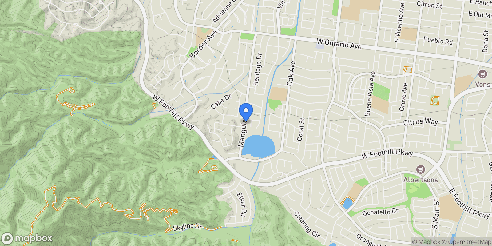 Map showing 2967 Mangular, Corona, California, United States.