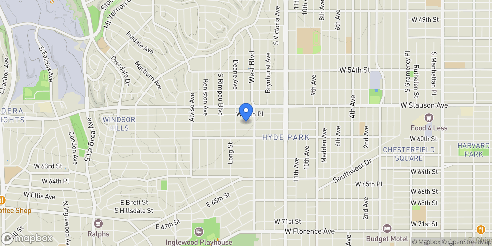 Map showing 3632 W 59th Street, Los Angeles, California, United States.