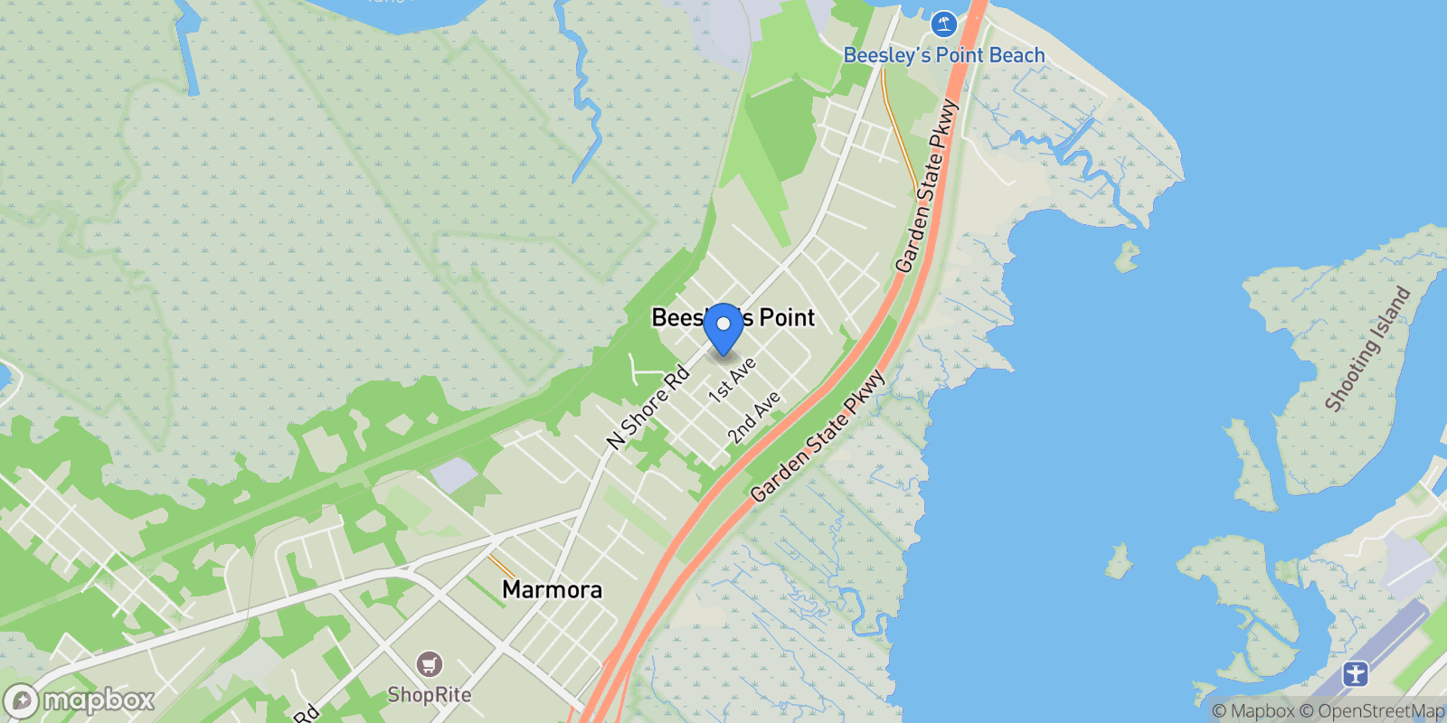 Map showing 17 E Golden Oak, Beesley's Point, NJ 08223, Marmora, New Jersey, United States.