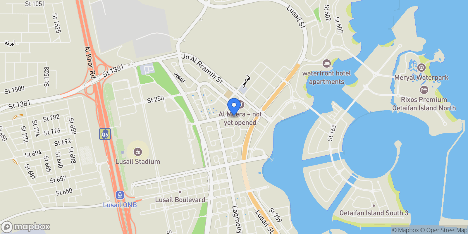 Map showing Lusail, Qatar, Lusail, Doha, Qatar.