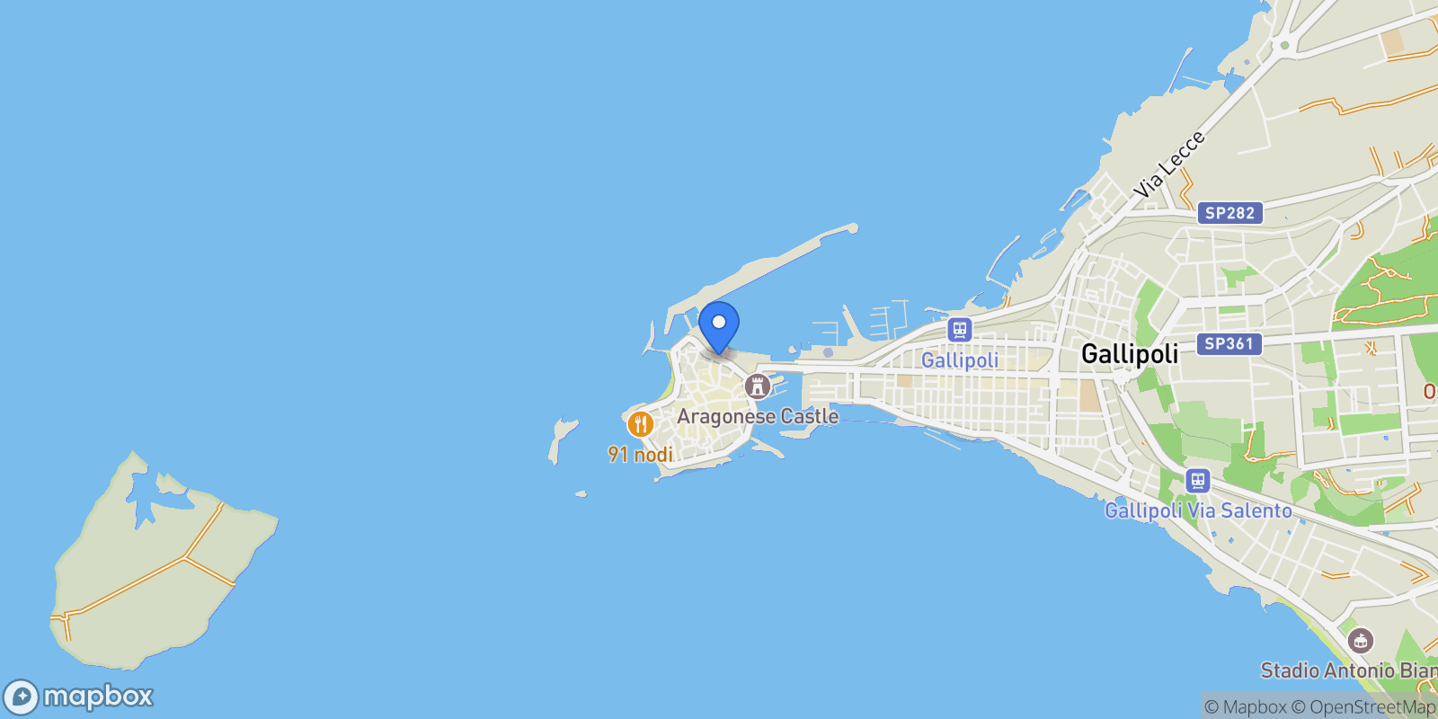 Map showing Riviera Cristoforo Colombo, 73014 Gallipoli LE, Italy, Gallipoli, Apulia, Italy.