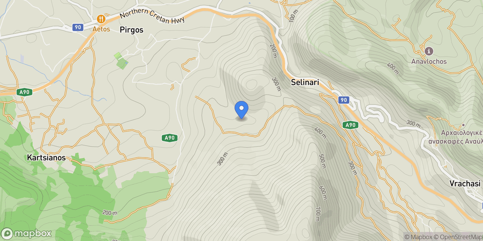 Map showing 7GJJ+4WW, Vrachasi 724 00, Greece, Vrachasi, Greece.