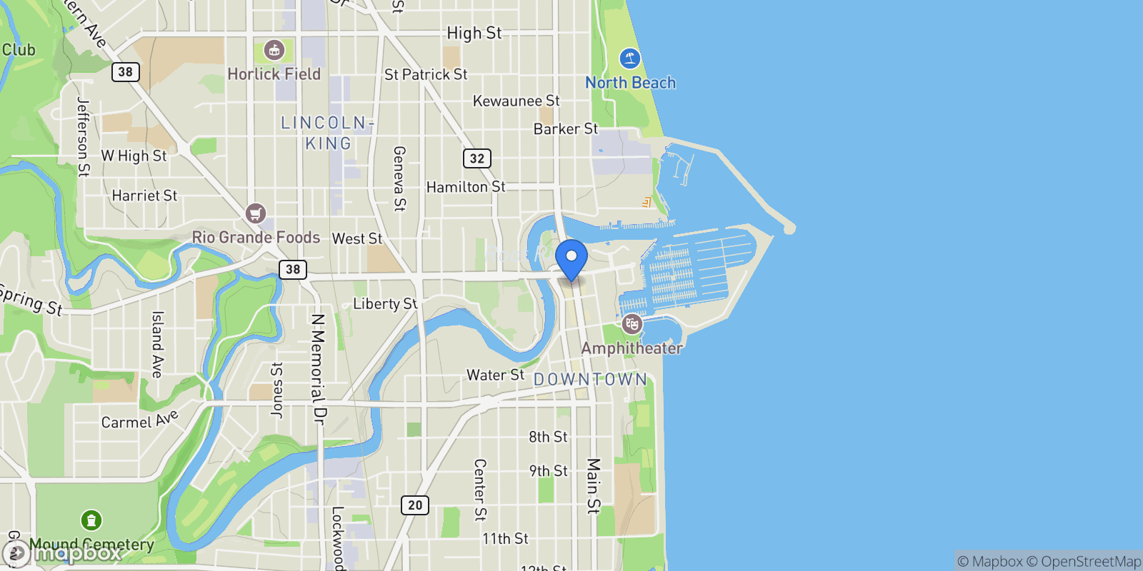 Map showing 228 Main Street , Racine, WI 53403, Mount Pleasant, Wisconsin, United States.