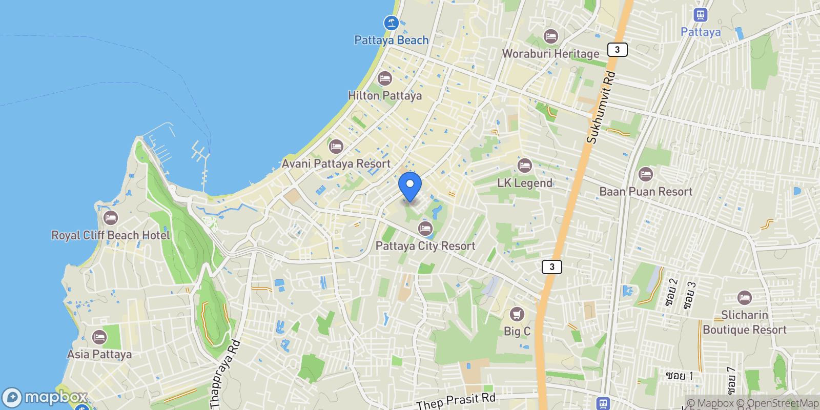 Map showing Soi Chalemphrakiat22 South, Pattaya City, Chon Buri, Thailand.