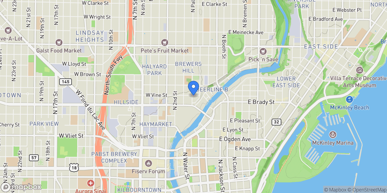 Map showing 1750 N. Palmer St. , Milwaukee, WI 53212, Milwaukee, Wisconsin, United States.