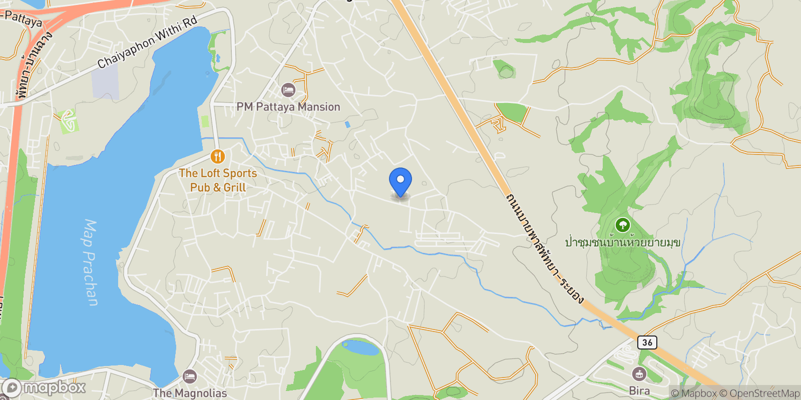 Map showing Huay Yai Mook Road, Pong, Chon Buri, Thailand.