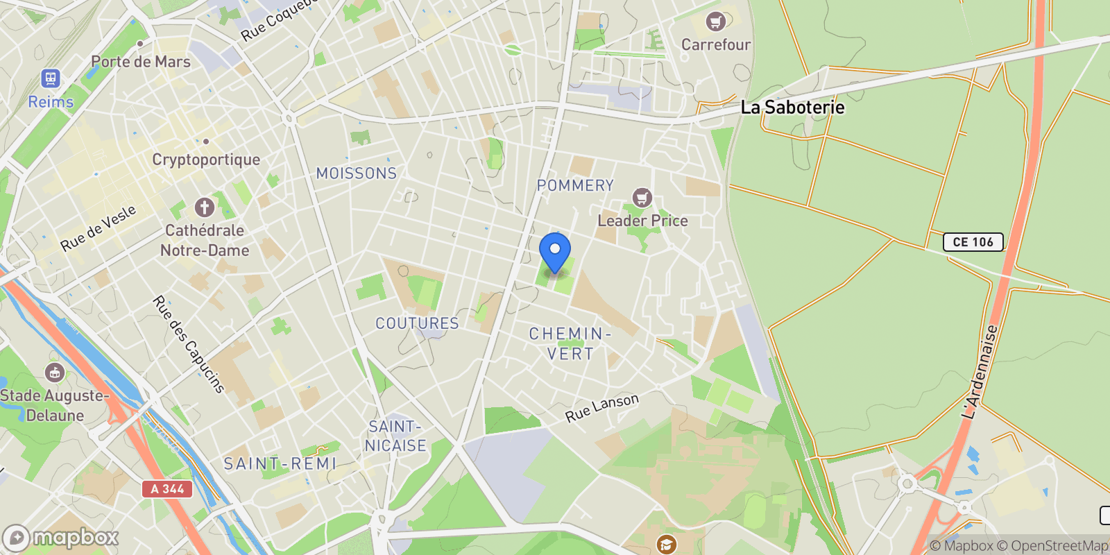 Map showing Reims, Grand Est, France.