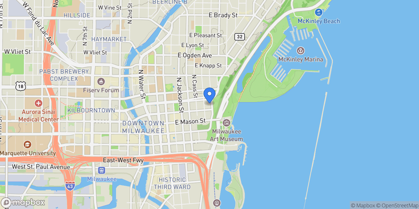 Map showing 825 N. Prospect Ave. Unit 1801, Milwaukee, WI 53202, Milwaukee, Wisconsin, United States.
