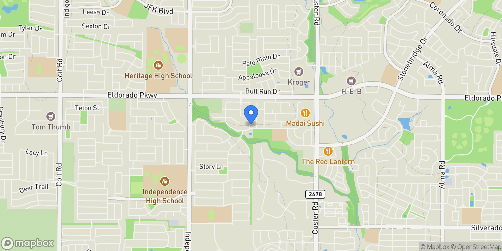 Map showing 11216 Ashley Lane, Frisco, Texas, United States.