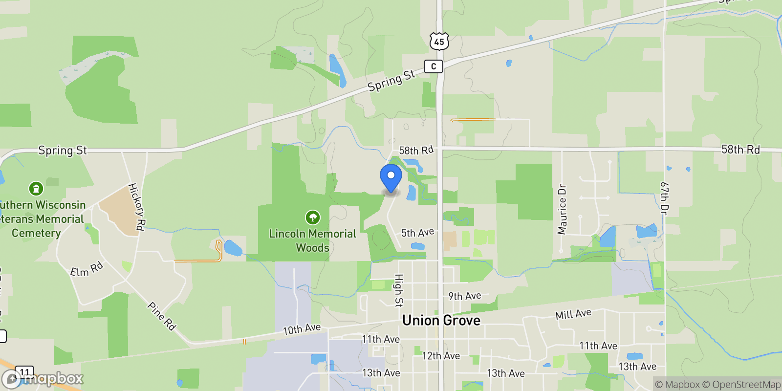 Map showing 334 Kiddle Lane , Union Grove, WI 53182, Yorkville, Wisconsin, United States.