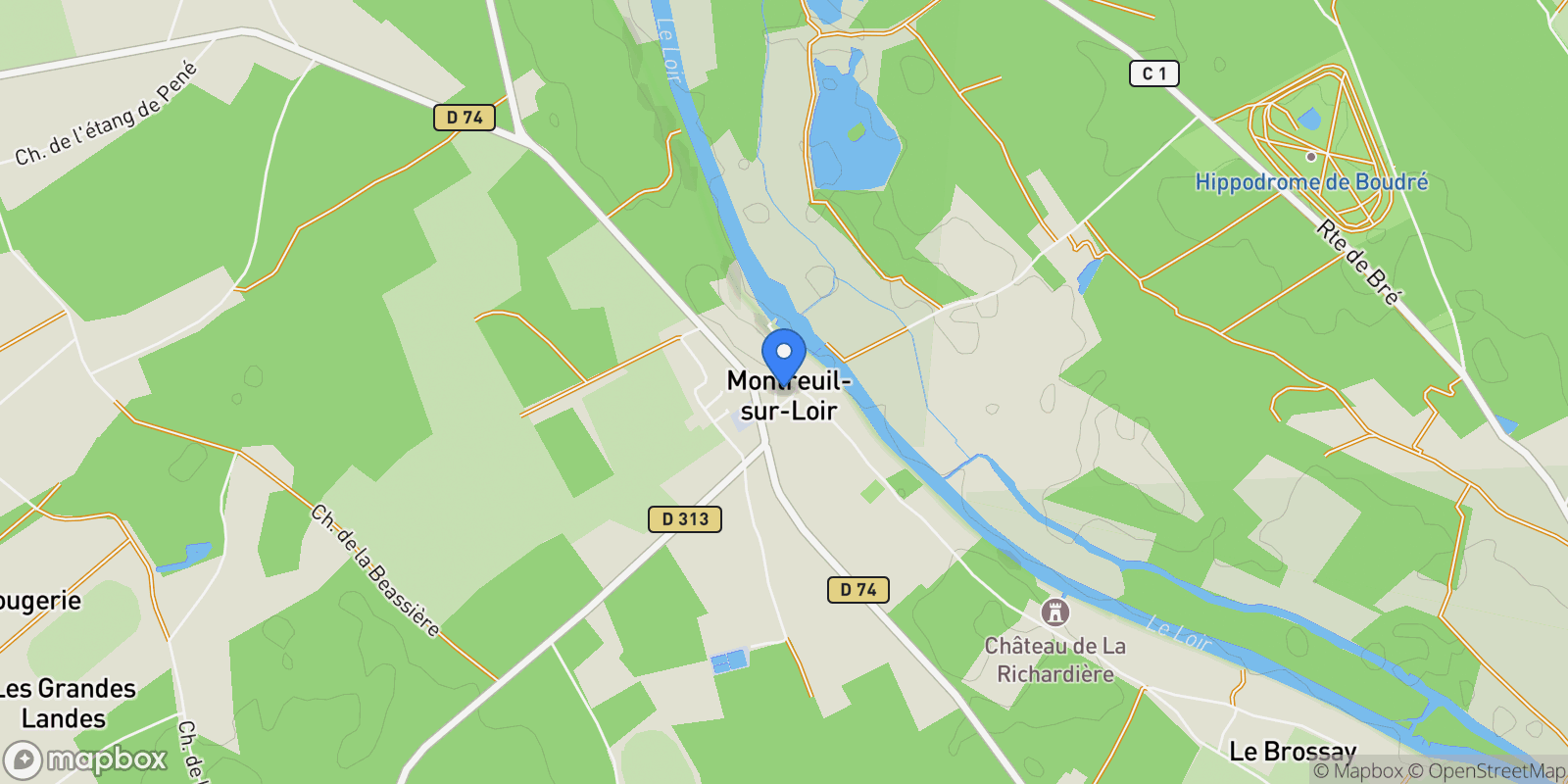 Map showing Montreuil-sur-Loir, Pays de la Loire, France.