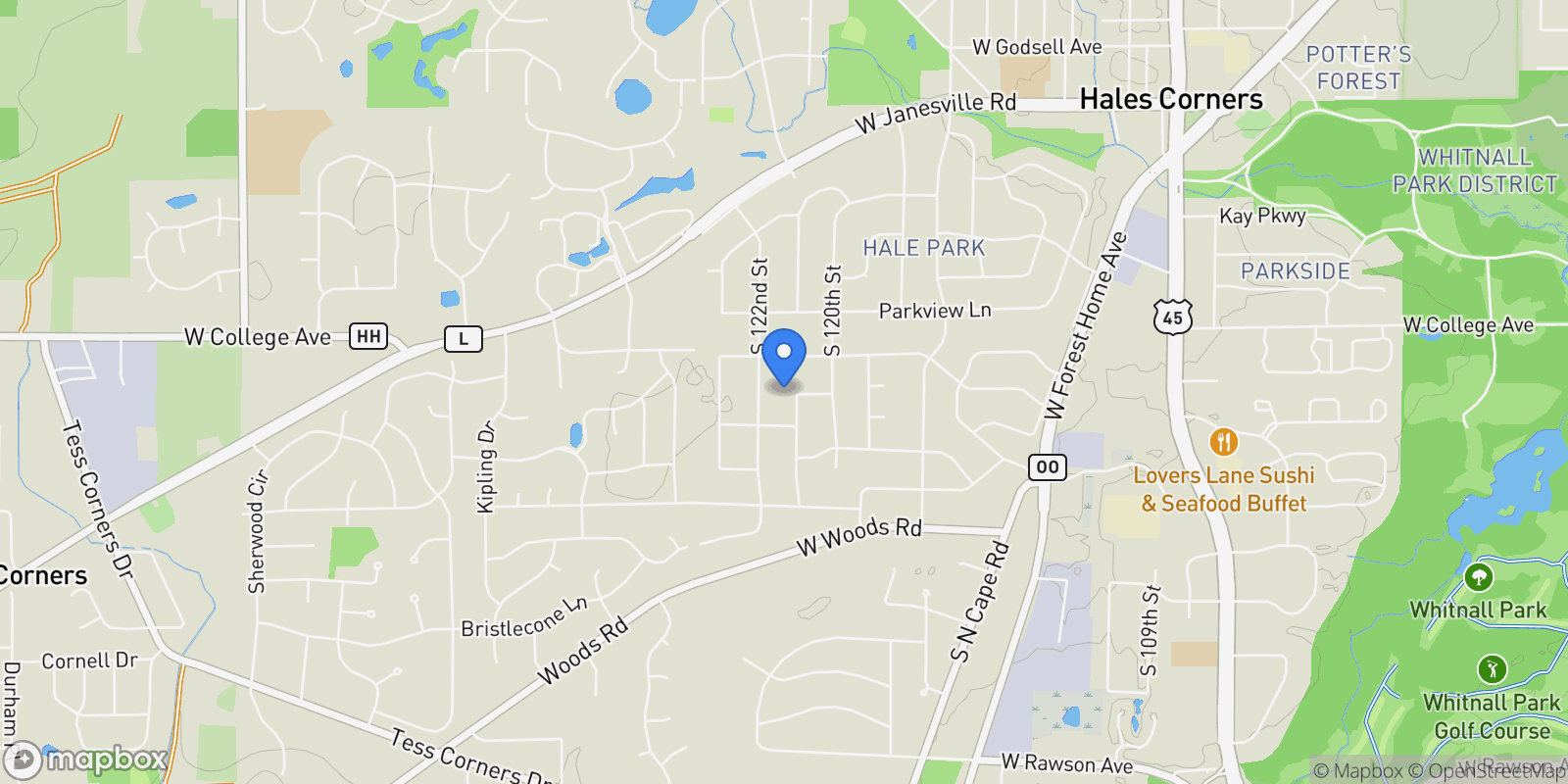 Map showing 6433 S. 121st St. , Franklin, WI 53132, Franklin, Wisconsin, United States.