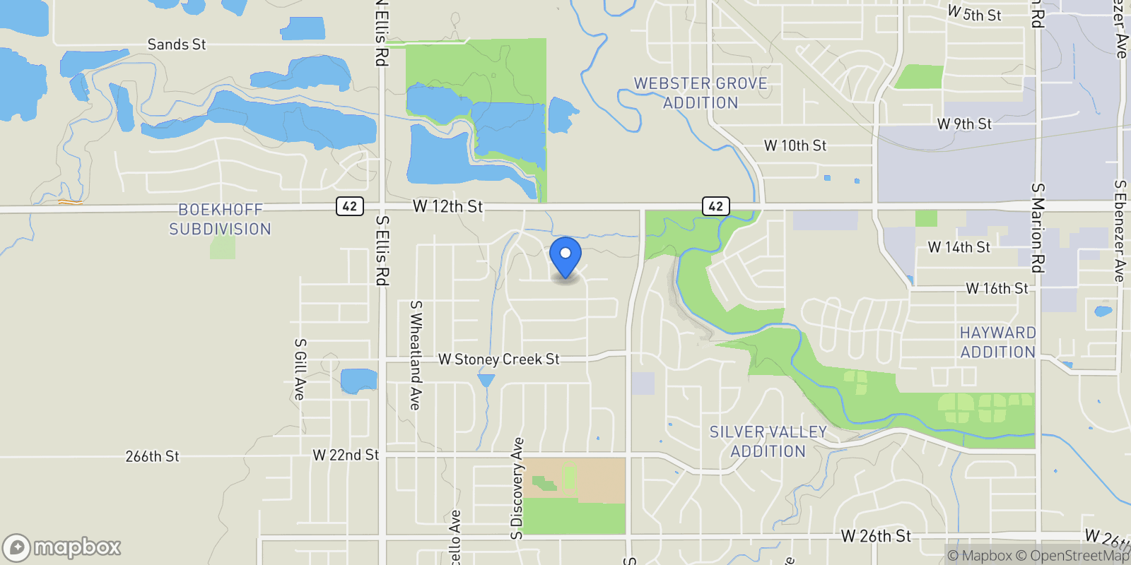 Map showing 7517 W 15th St, Sioux Falls, SD 57106, Sioux Falls, South Dakota, United States.