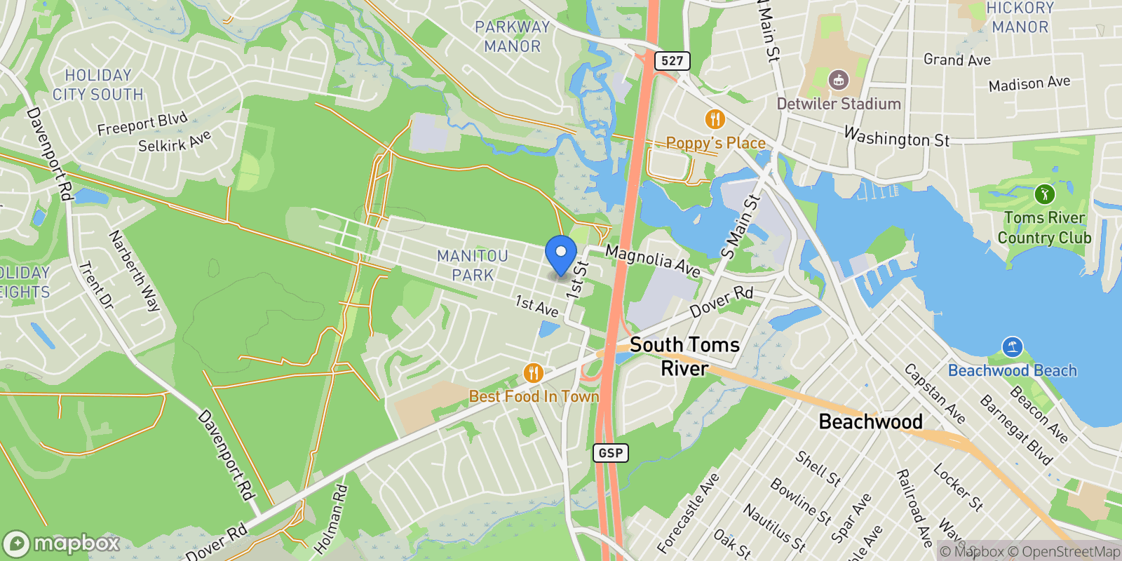 Map showing 27 Third Avenue, Toms River, NJ 08757, Toms River, New Jersey, United States.