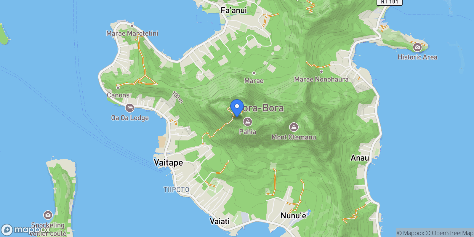 Map showing Bora-Bora, Leeward Islands, French Polynesia.