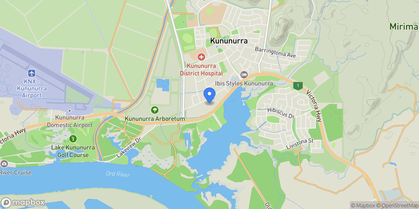 Map showing 19 Victoria Highway, Kununurra, Western Australia, Australia.