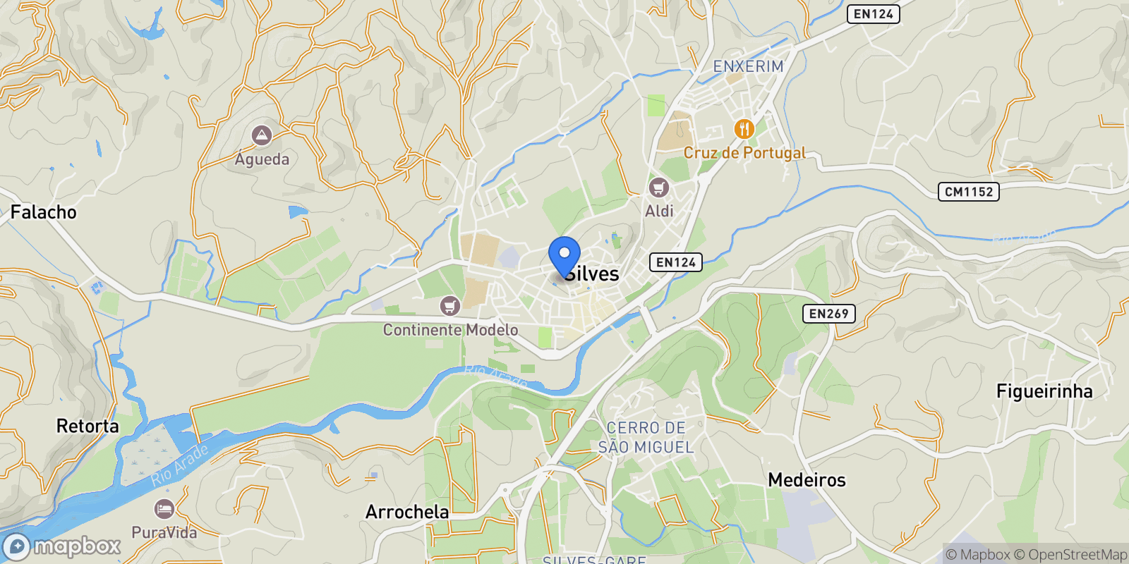 Map showing Silves, Faro, Silves, Silves, Algarve, Portugal.