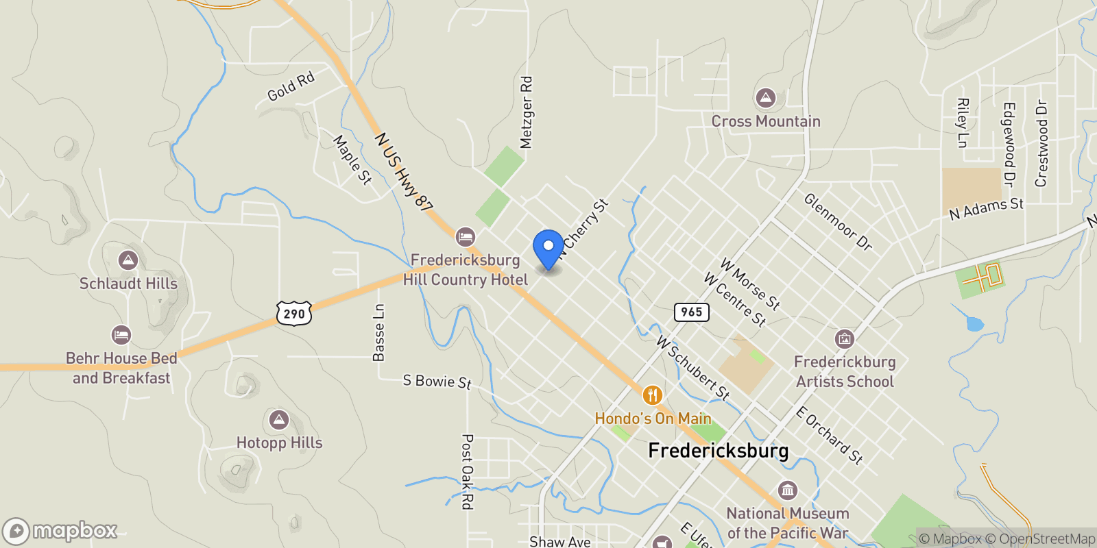 Map showing 201 N Cherry Street, Fredericksburg, Texas, United States.