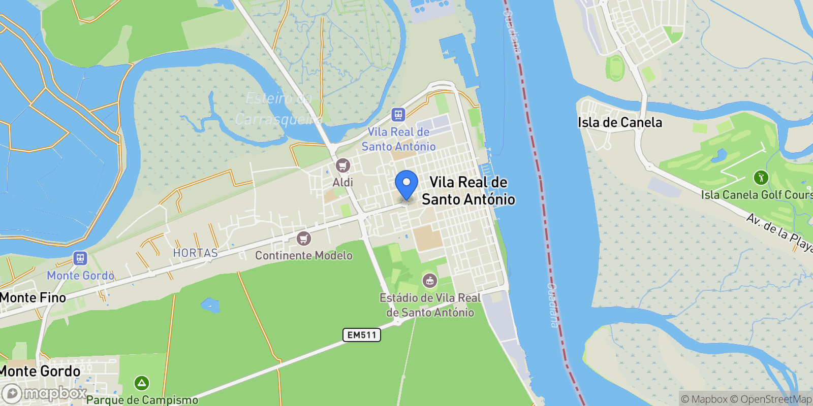 Map showing Vila Real de Santo António, Faro, Vila Real de Santo António, Vila Real de Santo António, Algarve, Portugal.
