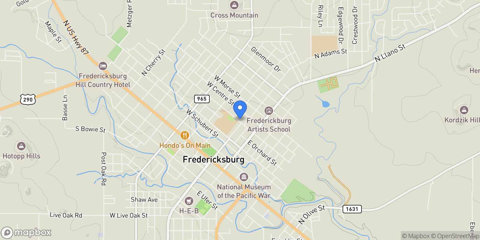 Map showing 106 E College Street, Fredericksburg, Texas, United States.
