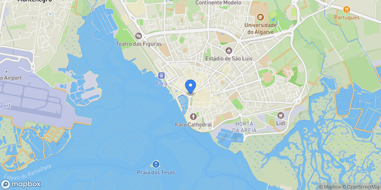 Map showing Faro, Faro, Faro, Faro (Se e Sao Pedro), Algarve, Portugal.