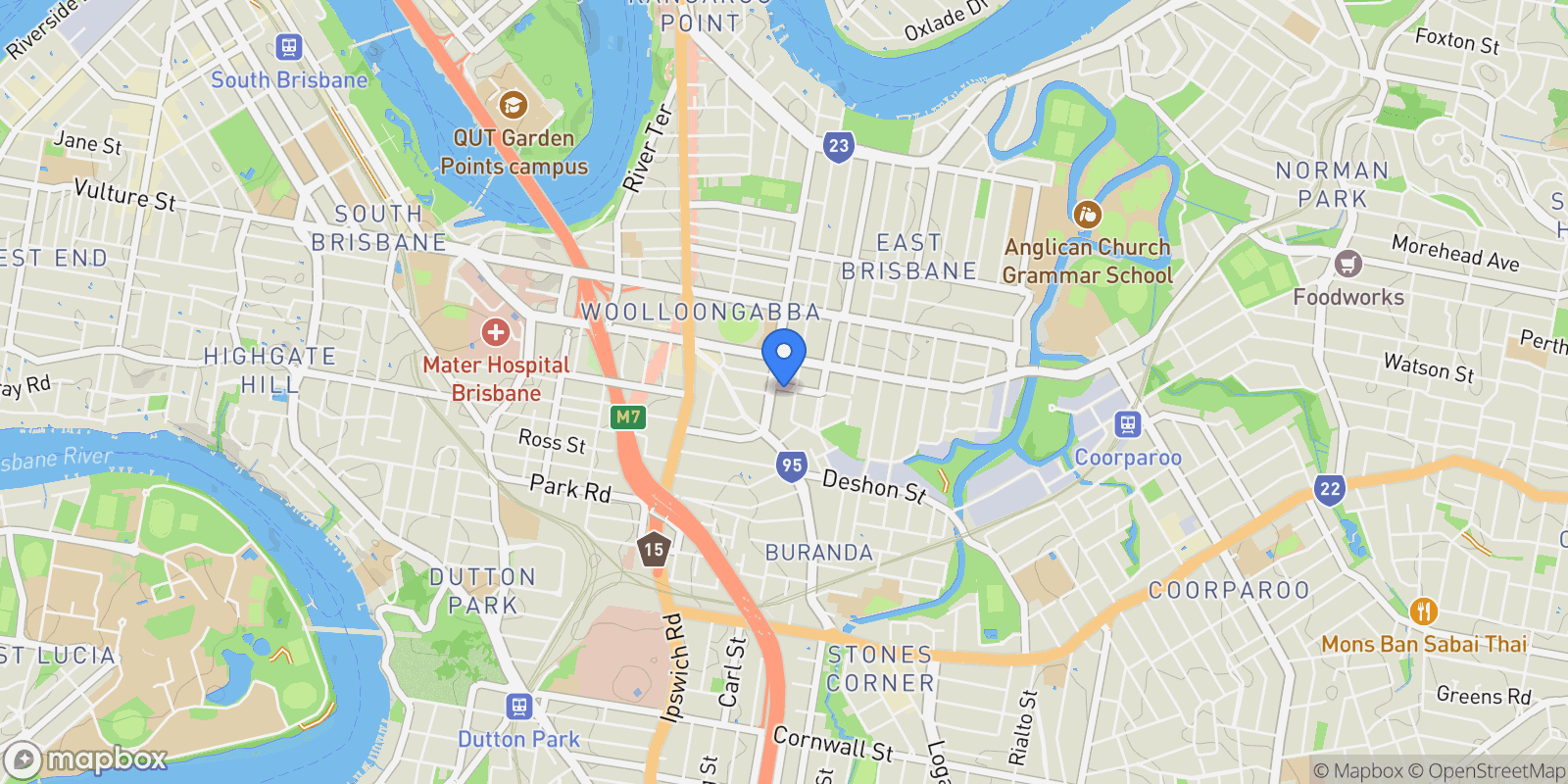 Map showing 9 Overend St, East Brisbane QLD 4169, Australia, East Brisbane, Queensland, Australia.