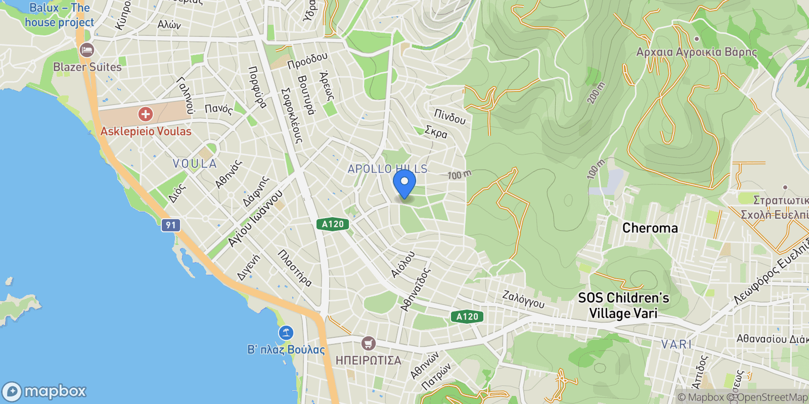 Map showing Voula Apollo Hills – Building B – Multi-level Residence, Athens, A1, Voula, Attica, Greece.